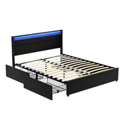 Artiss Bed Frame Double Size LED with 4 Drawers Black DUNN BFRAME-H-DUNN-D-BK-ABC