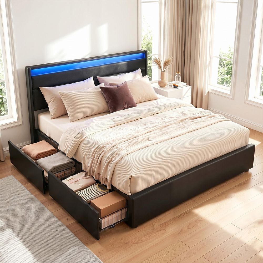 Artiss DUNN Black Queen LED Storage Bed Frame BFRAME-H-DUNN-Q-BK-ABC