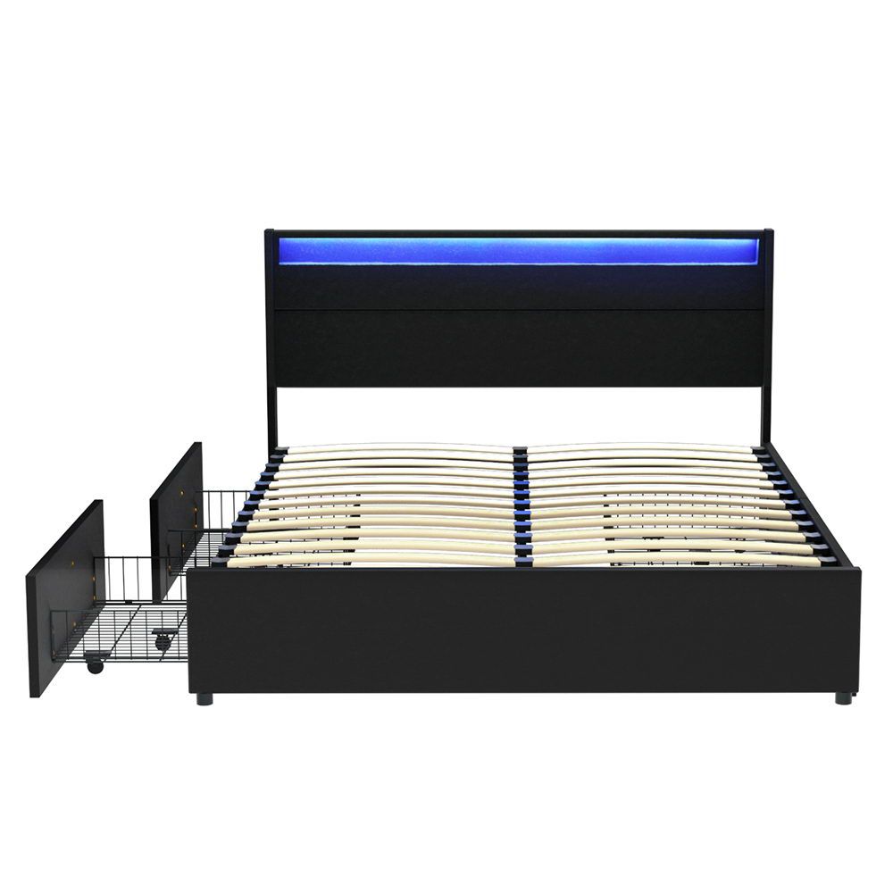Artiss DUNN Black Queen LED Storage Bed Frame BFRAME-H-DUNN-Q-BK-ABC