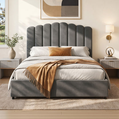 Artiss Bed Frame Double Size Velvet Grey FION BFRAME-H-FION-D-GY-ABC