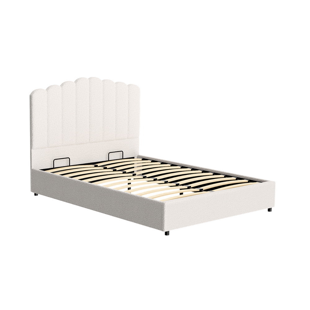Artiss FION Beige Boucle Double Gas Lift Bed Frame