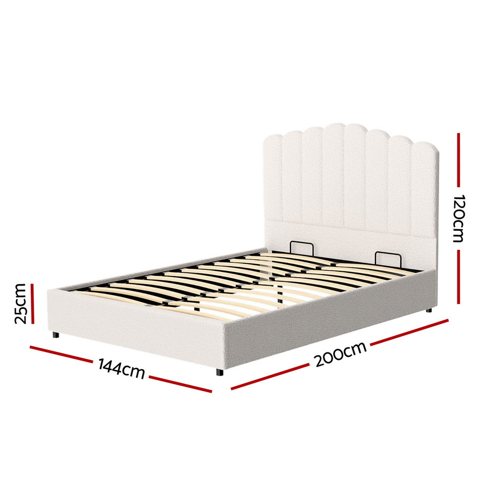 Artiss FION Beige Boucle Double Gas Lift Bed Frame