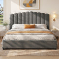 Artiss FION Grey King Velvet Gas Lift Bed Frame