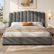 Artiss FION Grey King Velvet Gas Lift Bed Frame