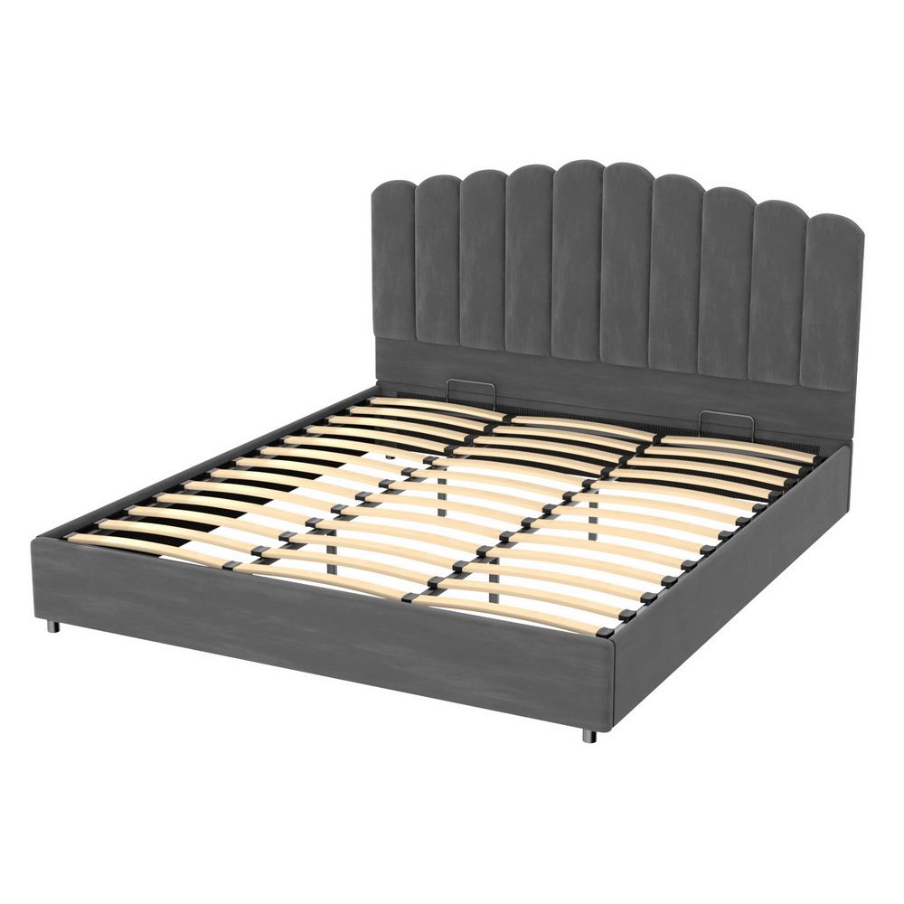 Artiss FION Grey King Velvet Gas Lift Bed Frame