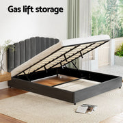 Artiss FION Grey King Velvet Gas Lift Bed Frame