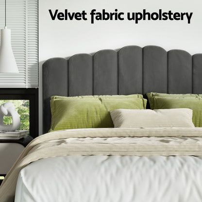 Artiss Bed Frame King Size Velvet Grey FION BFRAME-H-FION-K-GY-ABC
