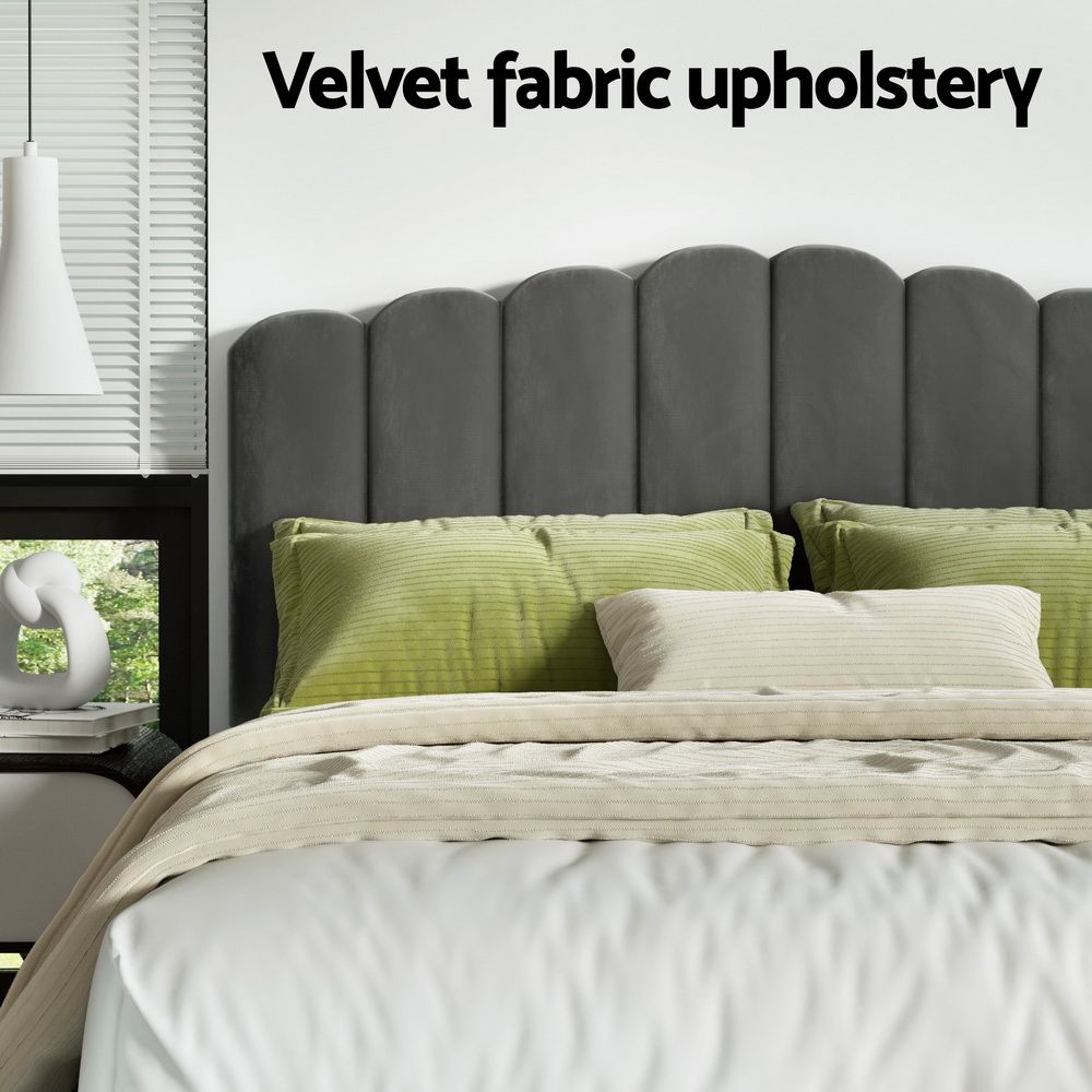 Artiss FION Grey King Velvet Gas Lift Bed Frame