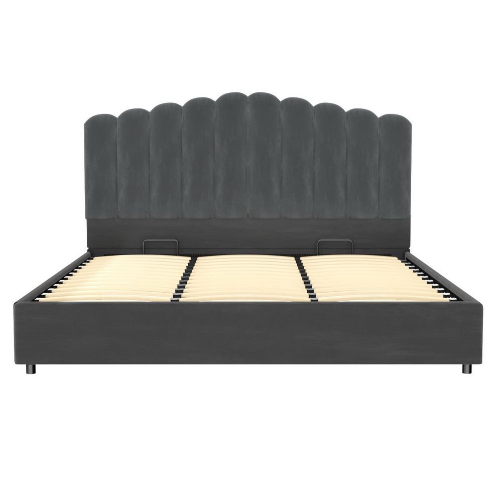 Artiss FION Grey King Velvet Gas Lift Bed Frame
