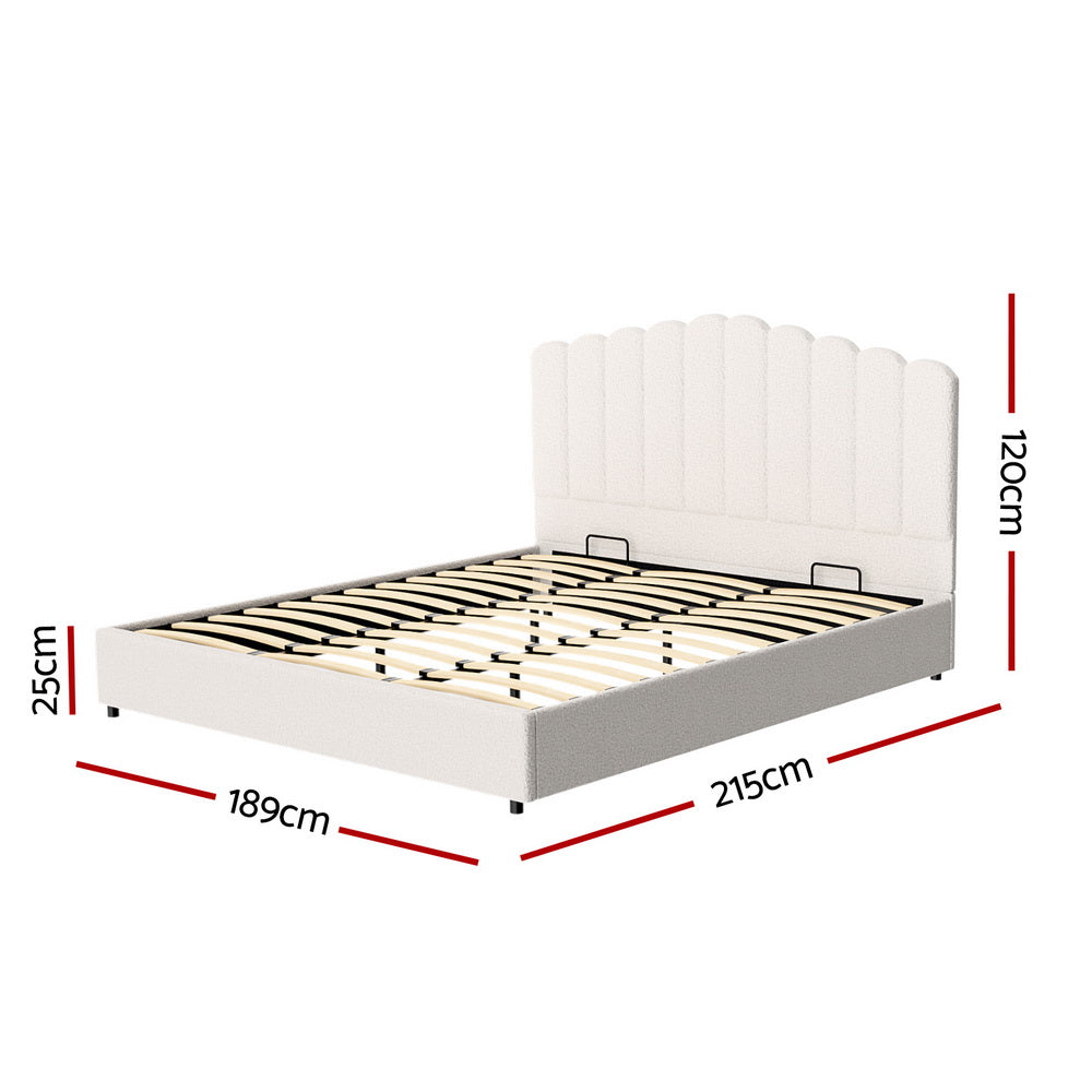 Artiss FION Beige Boucle King Gas Lift Bed Frame BFRAME-H-FION-K-WH-ABC