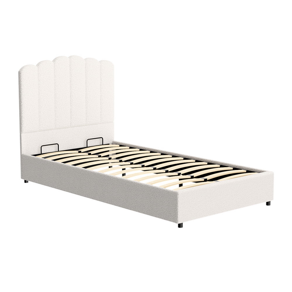 Artiss Bed Frame King Single Size Boucle FION BFRAME-H-FION-KS-WH-ABC