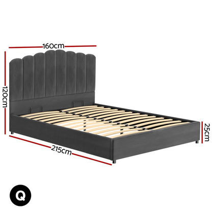 Artiss Bed Frame Queen Size Velvet Grey FION BFRAME-H-FION-Q-GY-ABC