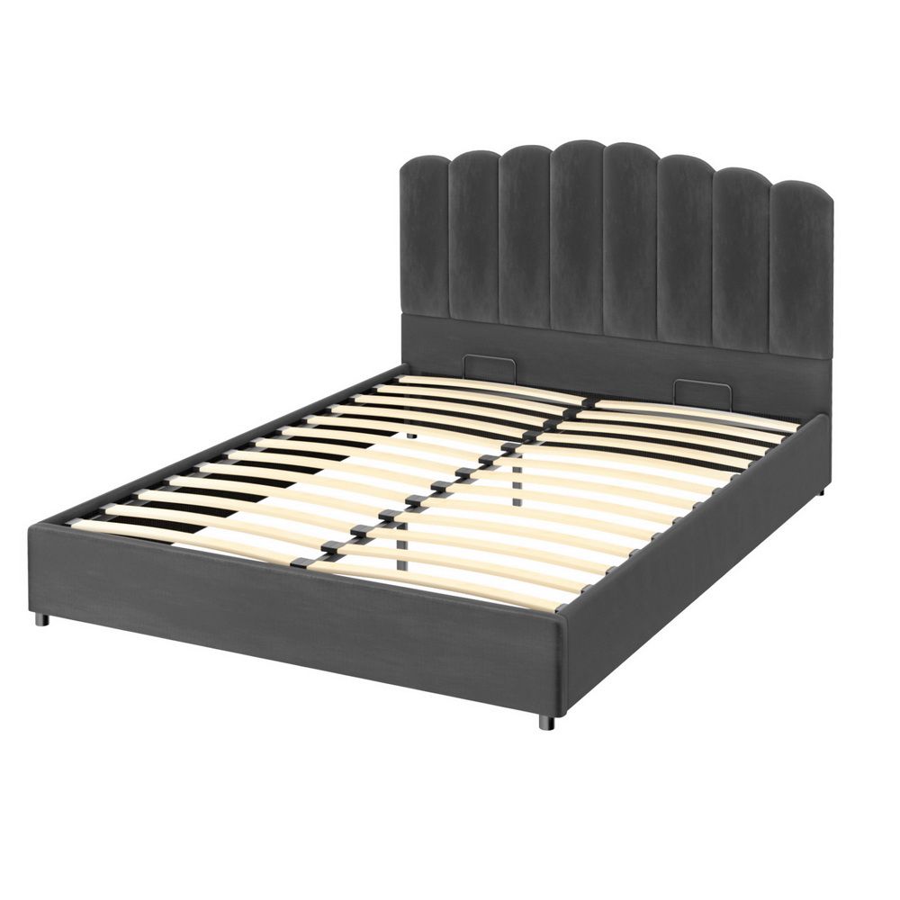 Artiss Bed Frame Queen Size Velvet Grey FION BFRAME-H-FION-Q-GY-ABC