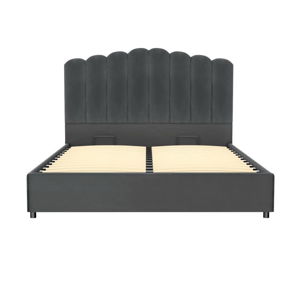 Artiss Bed Frame Queen Size Velvet Grey FION BFRAME-H-FION-Q-GY-ABC