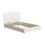 Artiss FION White Boucle Queen Gas Lift Bed Frame