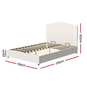 Artiss FION White Boucle Queen Gas Lift Bed Frame