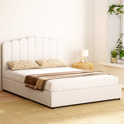 Artiss FION White Boucle Queen Gas Lift Bed Frame