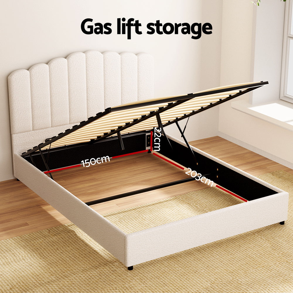 Artiss Bed Frame Queen Size Boucle FION BFRAME-H-FION-Q-WH-ABC