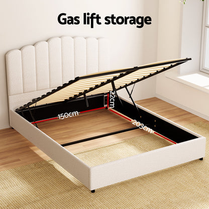 Artiss Bed Frame Queen Size Boucle FION BFRAME-H-FION-Q-WH-ABC