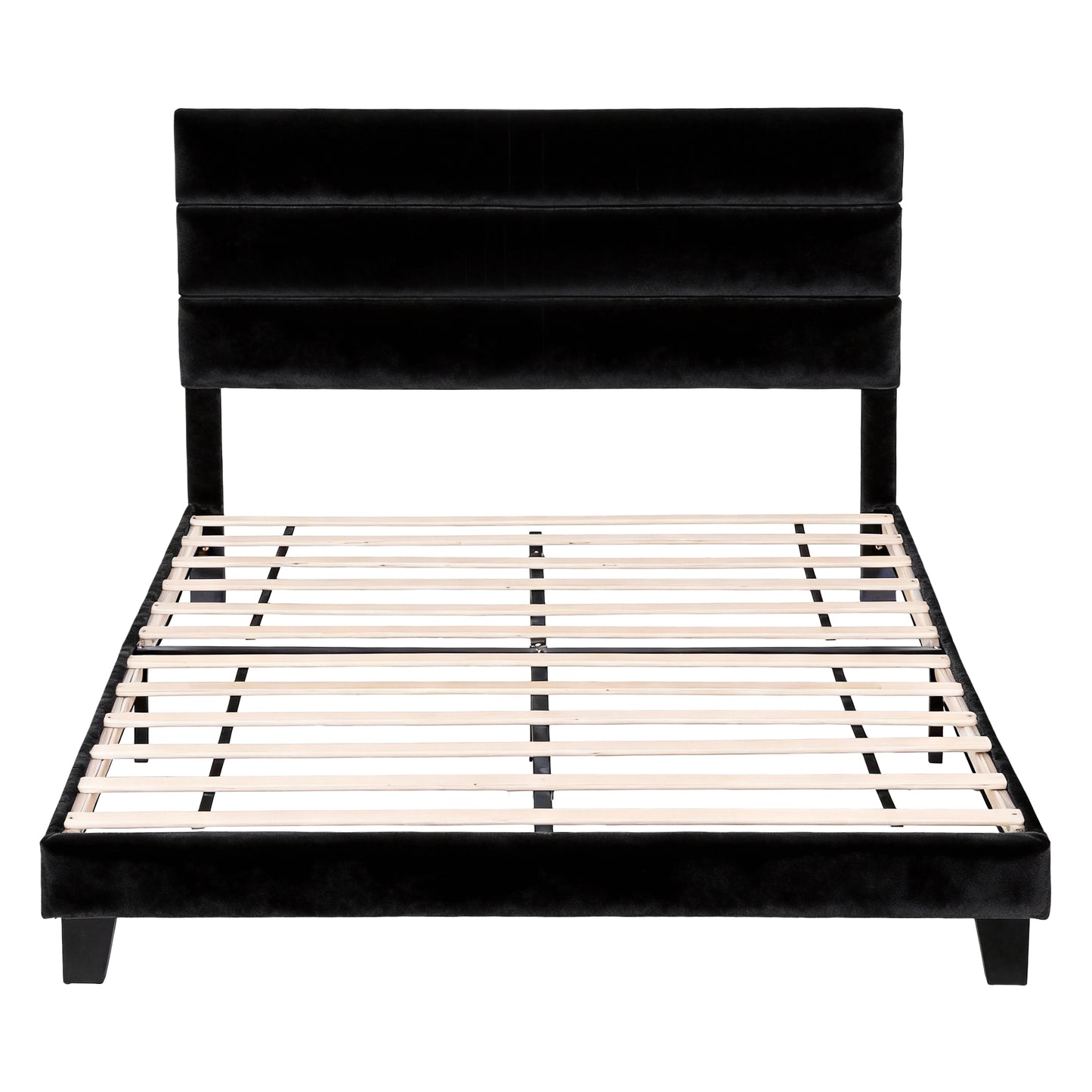 Artiss Double Bed Frame Upholstered Platform Base with Geometric Headboard Black Velvet BFRAME-H-HUSH-D-BK-AB