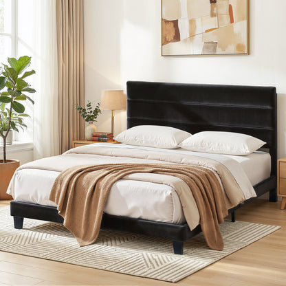 Artiss King Bed Frame Upholstered Platform Base with Geometric Headboard Black Velvet BFRAME-H-HUSH-K-BK-ABC