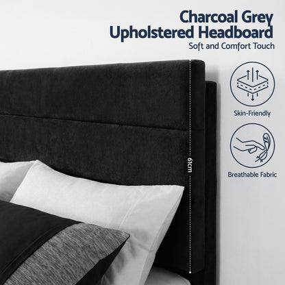 Artiss King Bed Frame Upholstered Platform Base with Geometric Headboard Black Velvet BFRAME-H-HUSH-K-BK-ABC