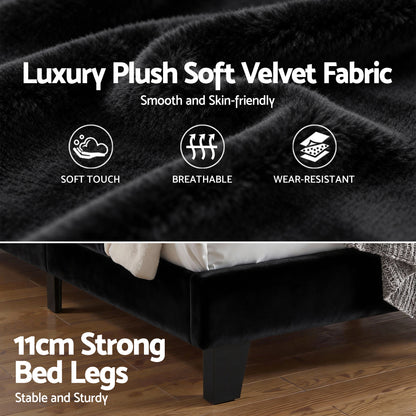 Artiss King Bed Frame Upholstered Platform Base with Geometric Headboard Black Velvet BFRAME-H-HUSH-K-BK-ABC