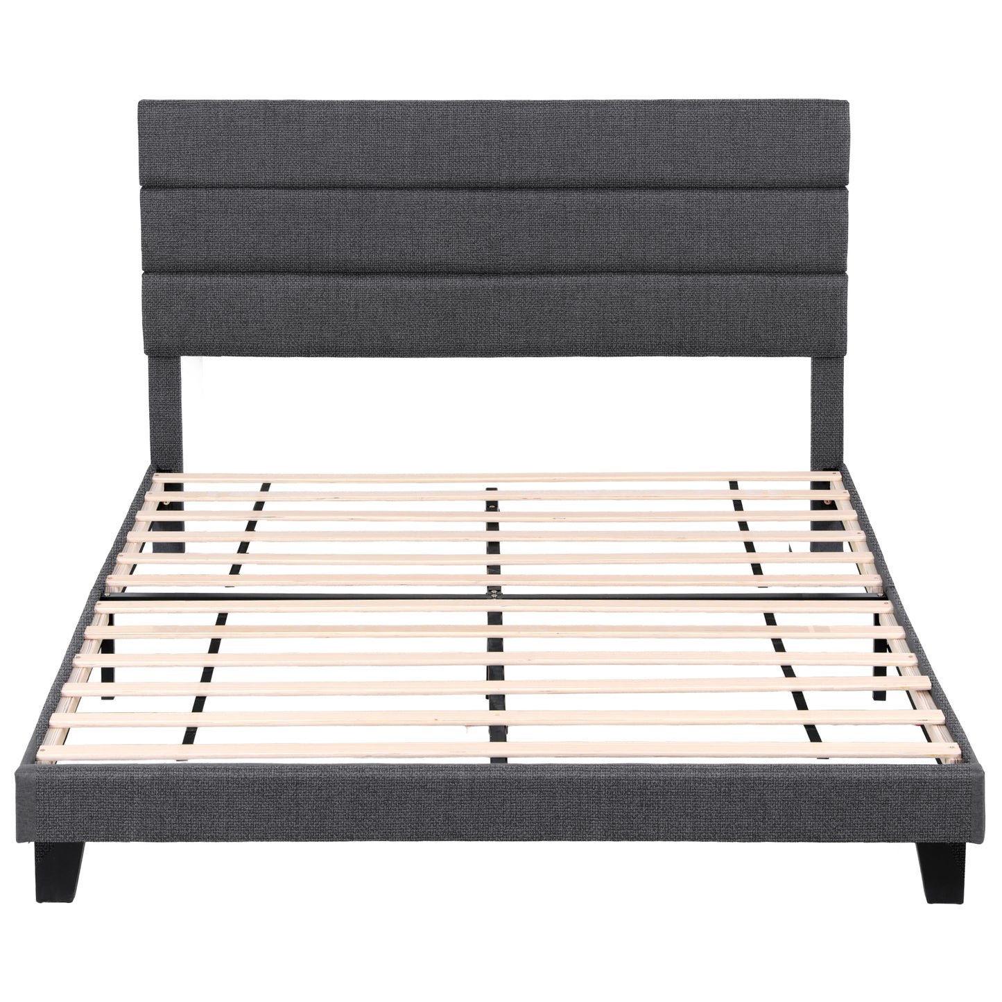 Artiss King Bed Frame Upholstered Platform Base with Geometric Headboard Charcoal Grey Linen Wood Slats for BFRAME-H-HUSH-K-CA-ABC