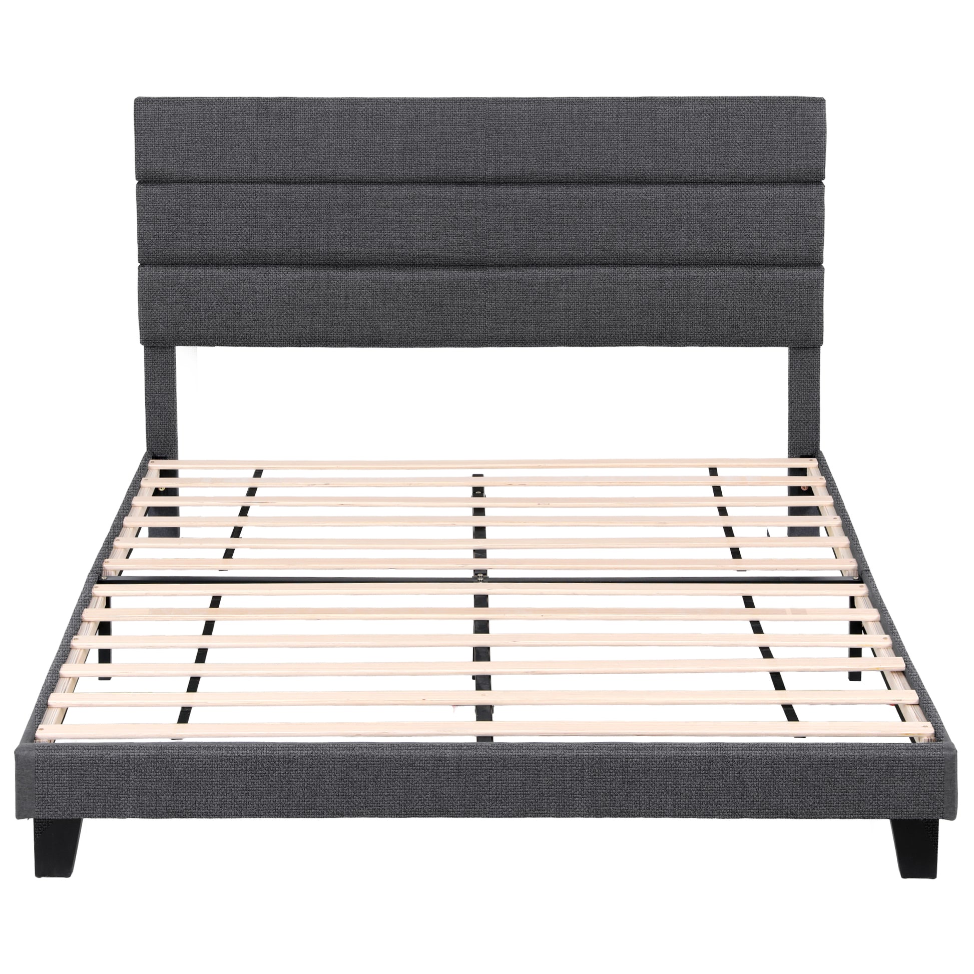 Artiss King Bed Frame Upholstered Platform Base with Geometric Headboard Charcoal Grey Linen Wood Slats for BFRAME-H-HUSH-K-CA-ABC