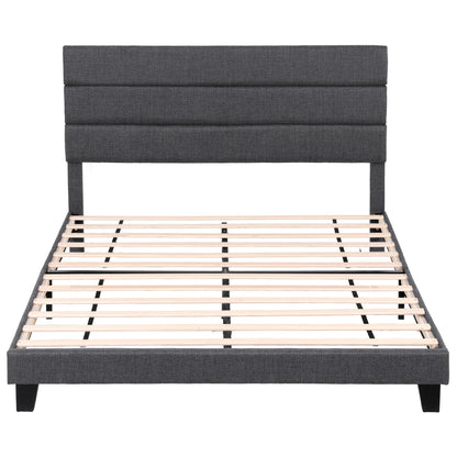 Artiss King Bed Frame Upholstered Platform Base with Geometric Headboard Charcoal Grey Linen Wood Slats for BFRAME-H-HUSH-K-CA-ABC