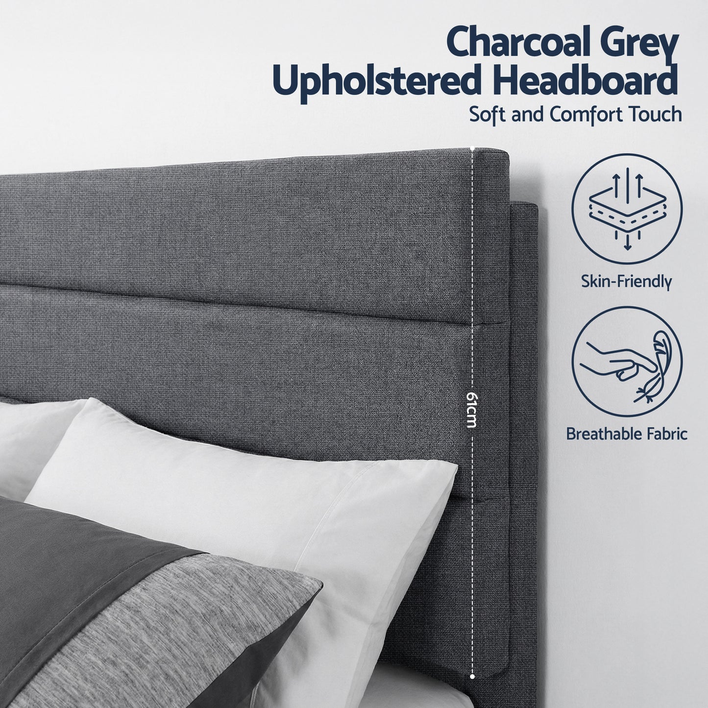 Artiss King Bed Frame Upholstered Platform Base with Geometric Headboard Charcoal Grey Linen Wood Slats for BFRAME-H-HUSH-K-CA-ABC