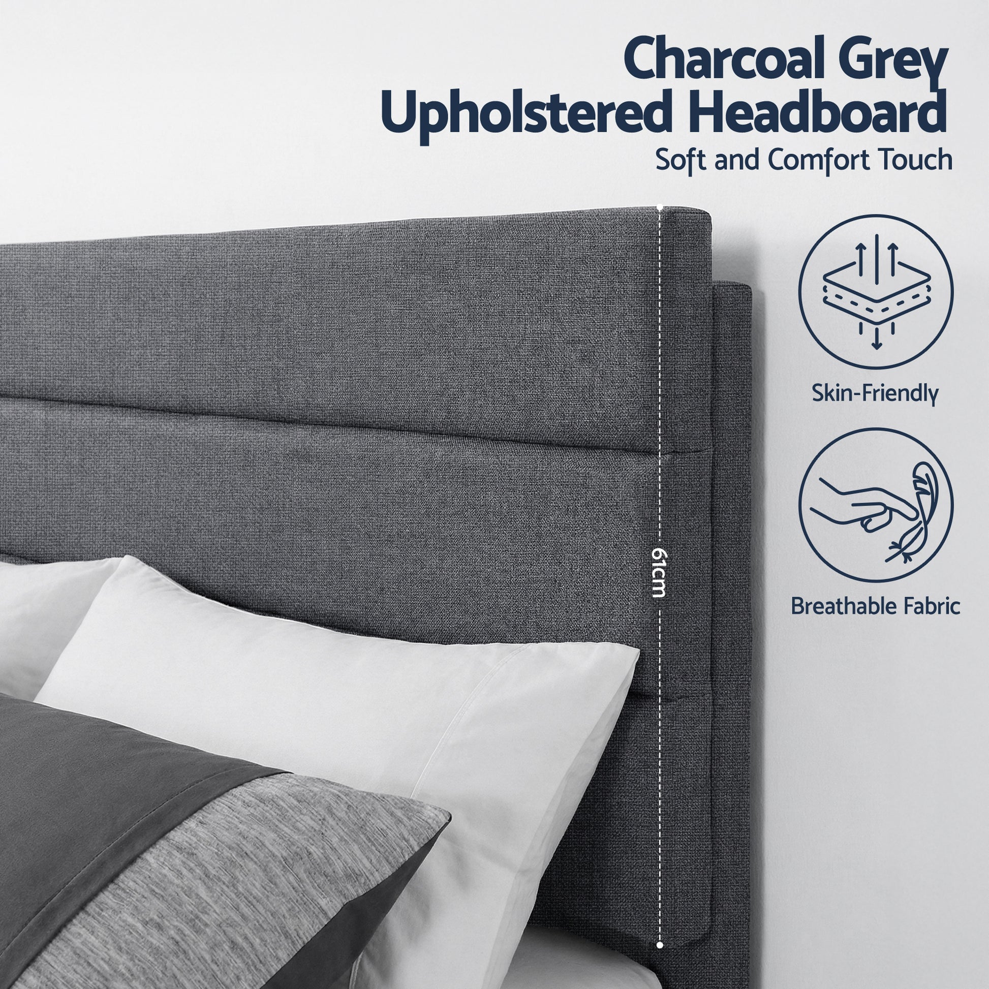 Artiss King Bed Frame Upholstered Platform Base with Geometric Headboard Charcoal Grey Linen Wood Slats for BFRAME-H-HUSH-K-CA-ABC