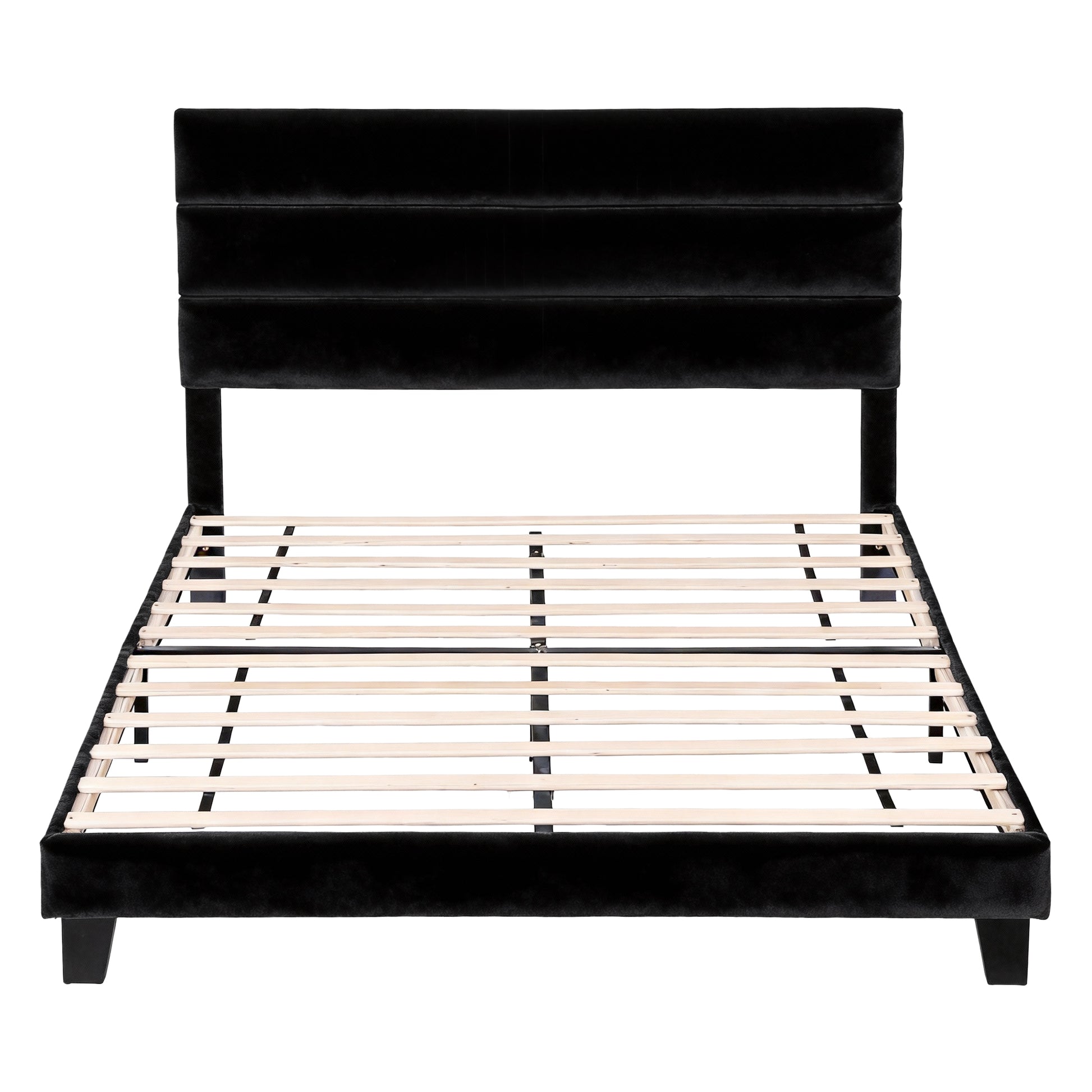 Artiss Queen Bed Frame Upholstered Platform Base with Geometric Headboard Black Velvet BFRAME-H-HUSH-Q-BK-AB