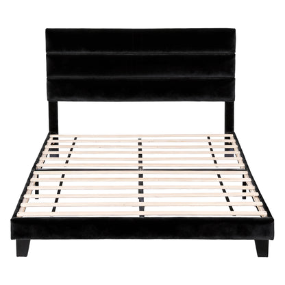 Artiss Queen Bed Frame Upholstered Platform Base with Geometric Headboard Black Velvet BFRAME-H-HUSH-Q-BK-AB