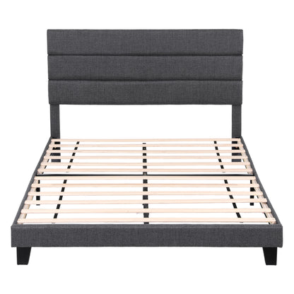 Artiss Queen Bed Frame Upholstered Platform Base with Geometric Headboard Charcoal Grey Linen Wood Slats for BFRAME-H-HUSH-Q-CA-AB