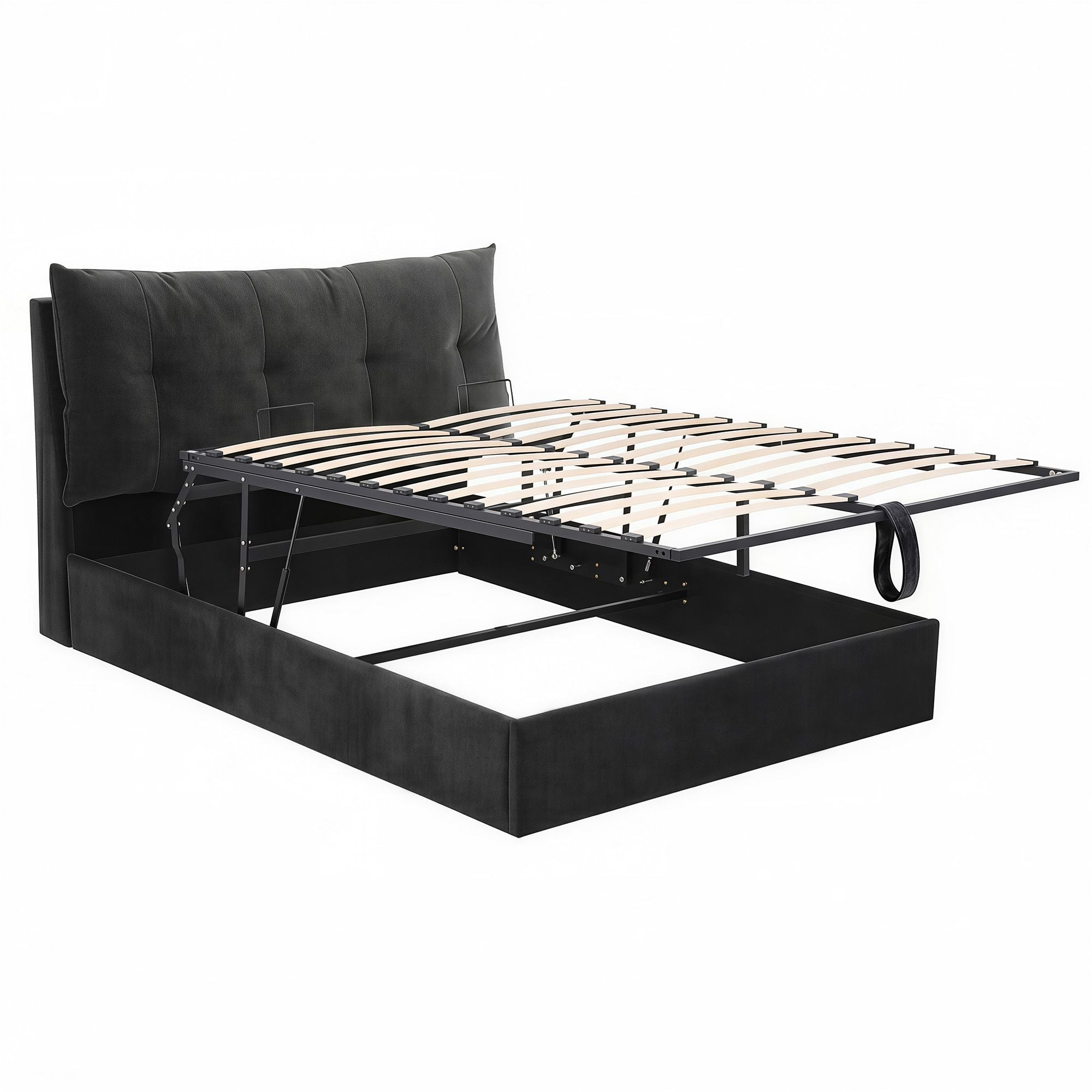 Artiss Queen Bed Frame with Horizontal Gas Lift Storage with LED Light USB Type-C Charging Station Black BFRAME-H-HYDE-Q-BK-ABCD