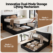 Artiss Queen Bed Frame with Horizontal Gas Lift Storage with LED Light USB Type-C Charging Station Black BFRAME-H-HYDE-Q-BK-ABCD