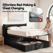 Artiss Queen Bed Frame with Horizontal Gas Lift Storage with LED Light USB Type-C Charging Station Black BFRAME-H-HYDE-Q-BK-ABCD
