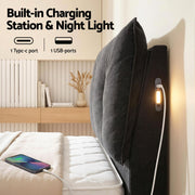 Artiss Queen Bed Frame with Horizontal Gas Lift Storage with LED Light USB Type-C Charging Station Black BFRAME-H-HYDE-Q-BK-ABCD