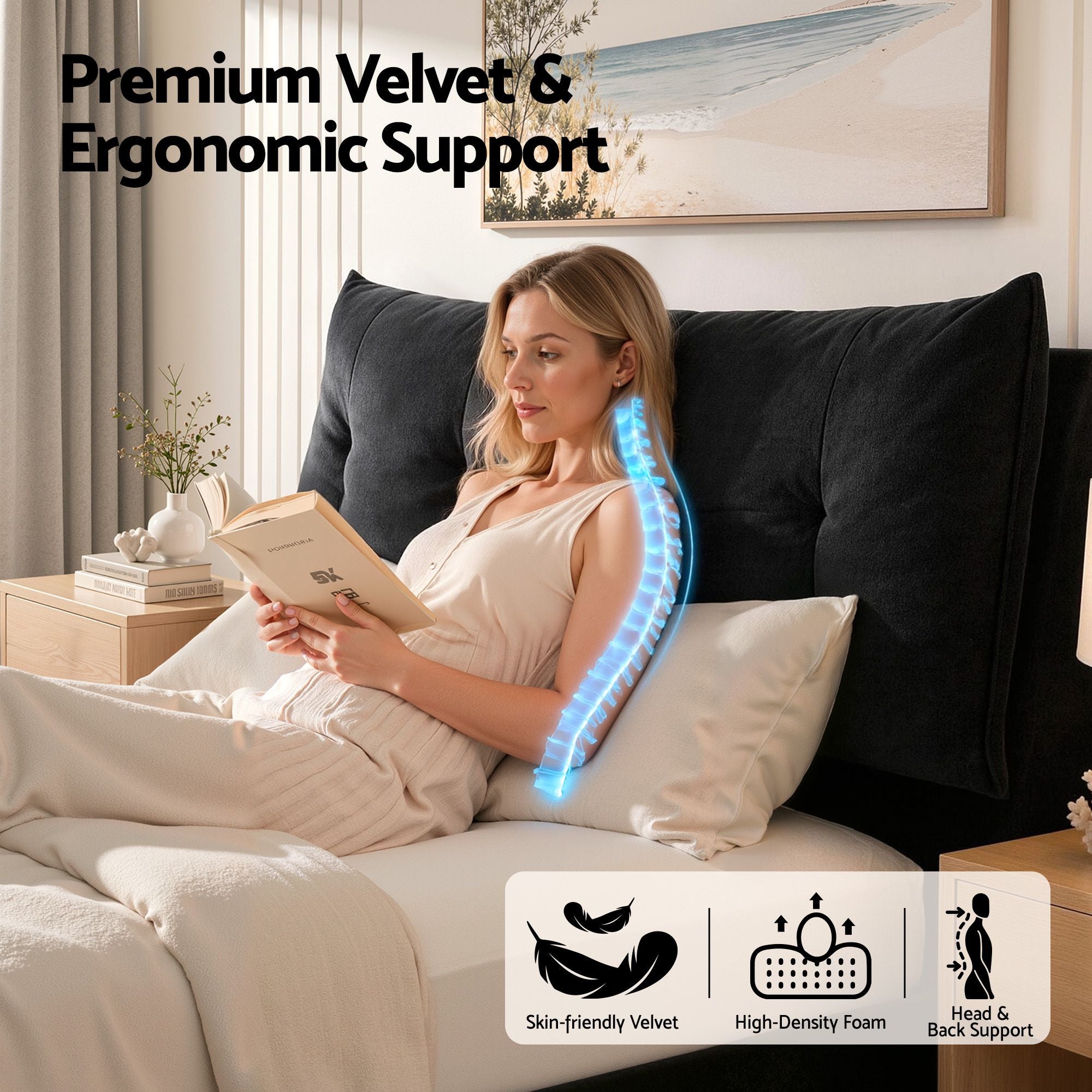 Artiss Queen Bed Frame with Horizontal Gas Lift Storage with LED Light USB Type-C Charging Station Black BFRAME-H-HYDE-Q-BK-ABCD