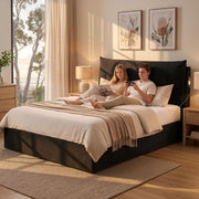 Artiss Queen Bed Frame with Horizontal Gas Lift Storage with LED Light USB Type-C Charging Station Black BFRAME-H-HYDE-Q-BK-ABCD