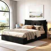 Artiss Queen Bed Frame with Horizontal Gas Lift Storage with LED Light USB Type-C Charging Station Black BFRAME-H-HYDE-Q-BK-ABCD