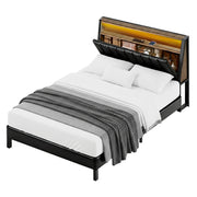Artiss Double Bed Frame LED Storage Headboard with Charging Station Black