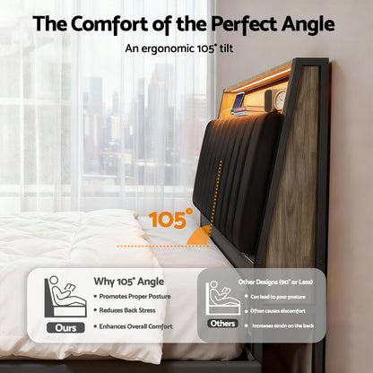 Artiss Queen Bed Frame LED Storage Headboard with Charging Station Black BFRAME-H-JINA-Q-BK-ABC