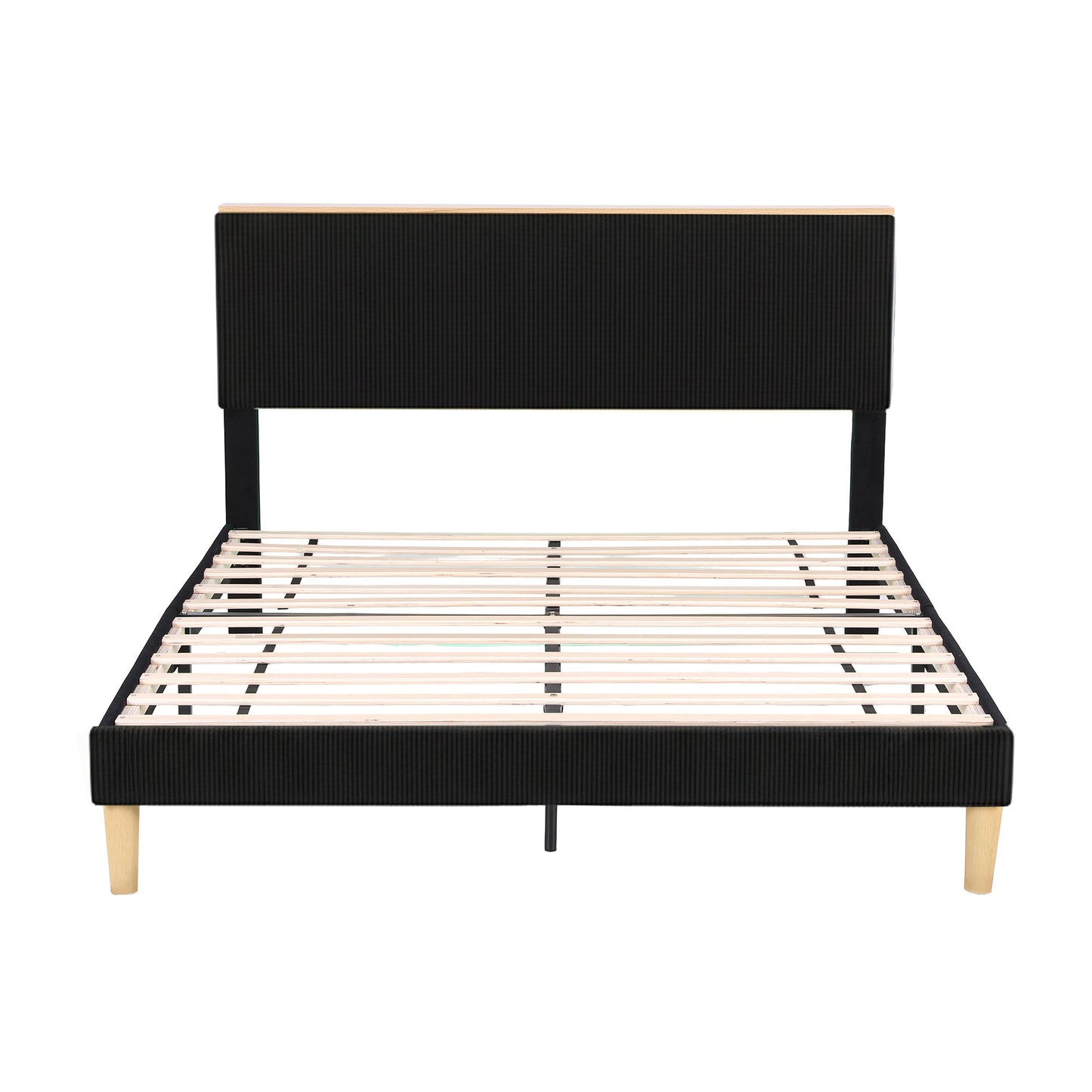 Artiss Double Bed Frame Upholstered Adjustable Headboard Mood Lighting Heavy Duty Black Velvet BFRAME-H-ROYCE-D-BK-AB