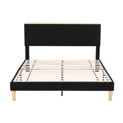 Artiss Double Bed Frame Upholstered Adjustable Headboard Mood Lighting Heavy Duty Black Velvet BFRAME-H-ROYCE-D-BK-AB