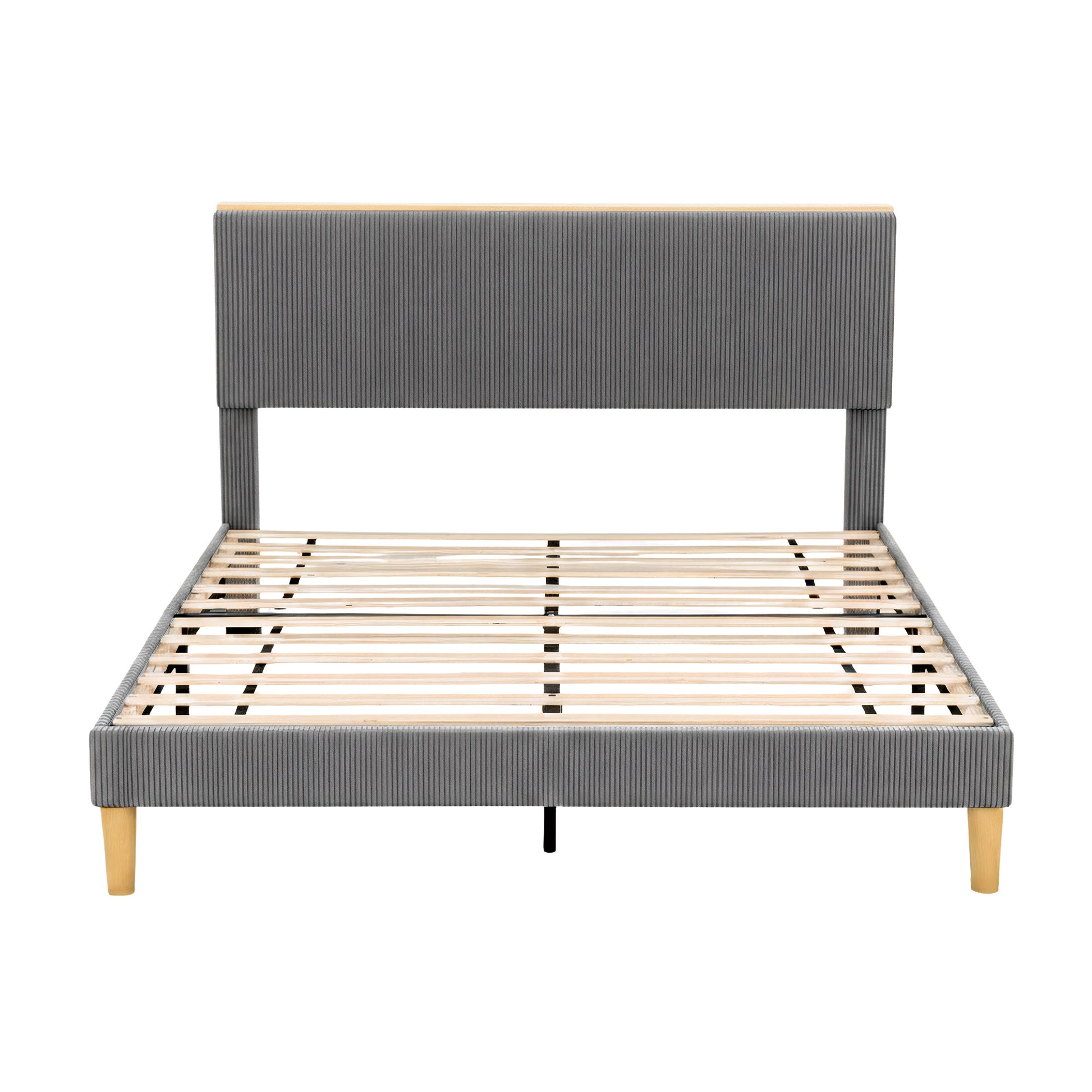 Artiss Double Bed Frame Upholstered Adjustable Headboard Mood Lighting Heavy Duty Grey Velvet BFRAME-H-ROYCE-D-GY-AB
