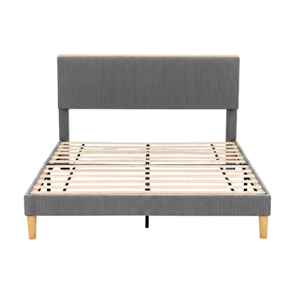 Artiss Double Bed Frame Upholstered Adjustable Headboard Mood Lighting Heavy Duty Grey Velvet BFRAME-H-ROYCE-D-GY-AB