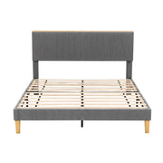 Artiss Double Bed Frame Upholstered Adjustable Headboard Mood Lighting Heavy Duty Grey Velvet