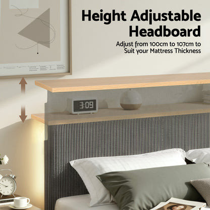 Artiss Double Bed Frame Upholstered Adjustable Headboard Mood Lighting Heavy Duty Grey Velvet BFRAME-H-ROYCE-D-GY-AB